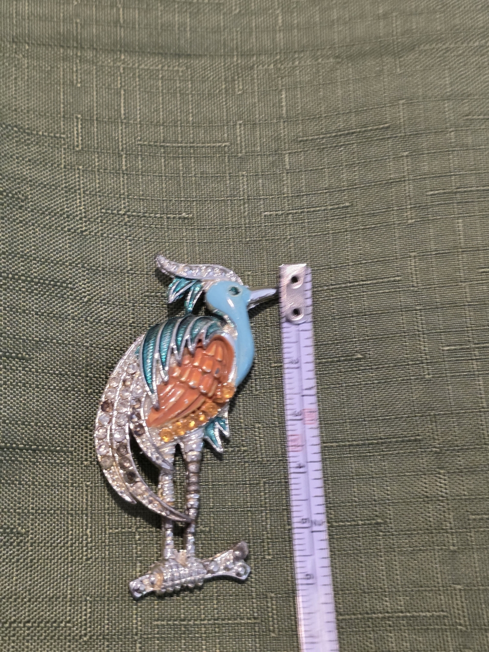 Vintage Enamel Blue and Orange Crystal Bird Brooch - Picture 5 of 6